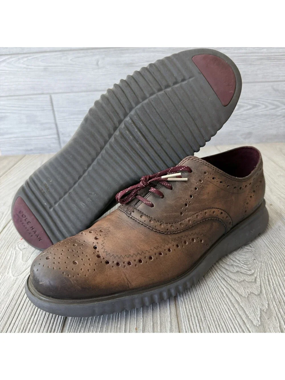 Cole Haan Grand.OS ZeroGrand Wingtip Oxford Brown Leather Shoes Men’s 10.5